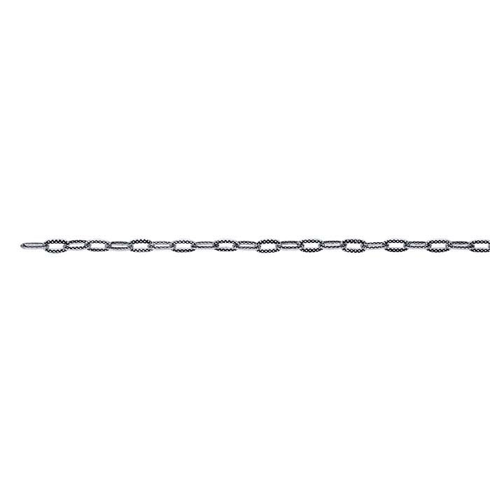 Sterling Silver Oxidized 2.6mm Flat Patterned Oval Cable Chain, By the Foot