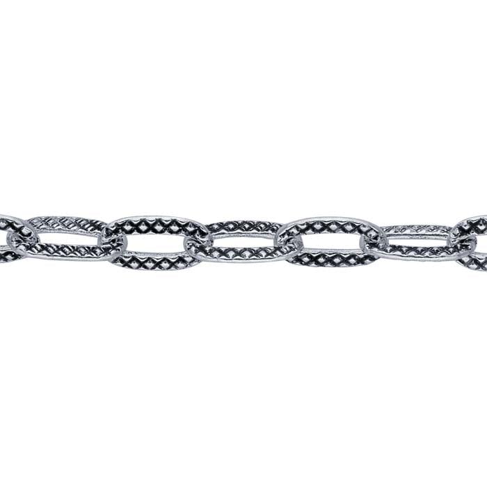 Sterling Silver Oxidized 2.6mm Flat Patterned Oval Cable Chain, By the Foot