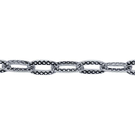 Sterling Silver Oxidized 2.6mm Flat Patterned Oval Cable Chain, By the Foot