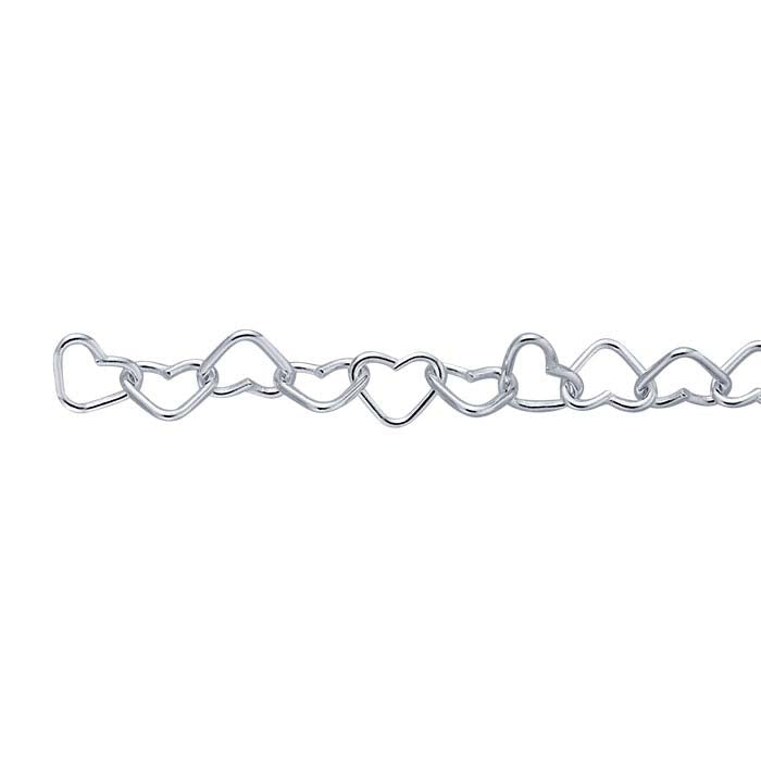 Sterling Silver Heart Link Chain, By the Foot
