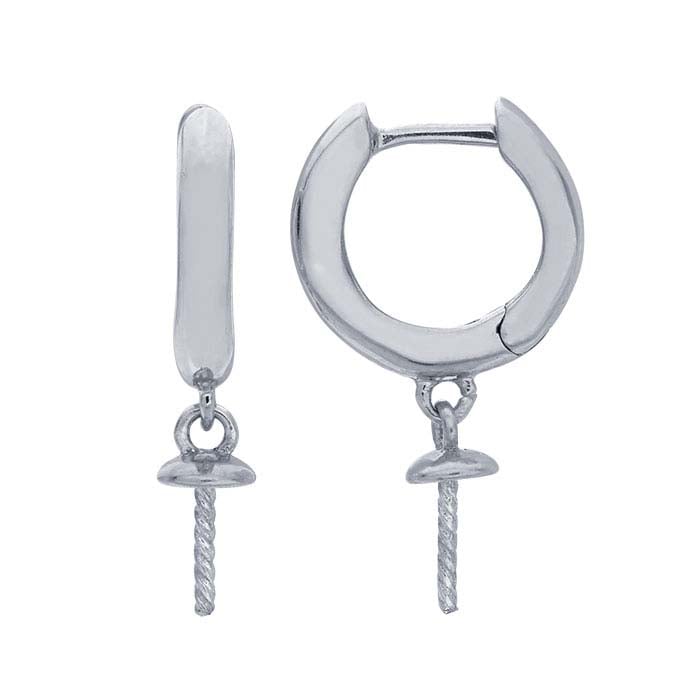 Sterling Silver Huggie Hoop Earring with Pearl Mounting Dangle