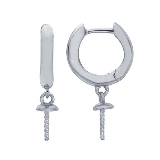 Sterling Silver Huggie Hoop Earring with Pearl Mounting Dangle