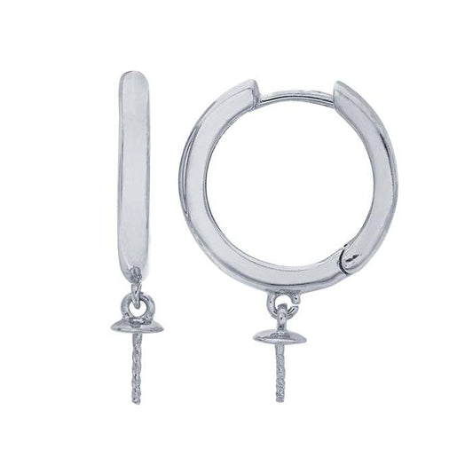Sterling Silver Huggie Hoop Earring with Pearl Mounting Dangle