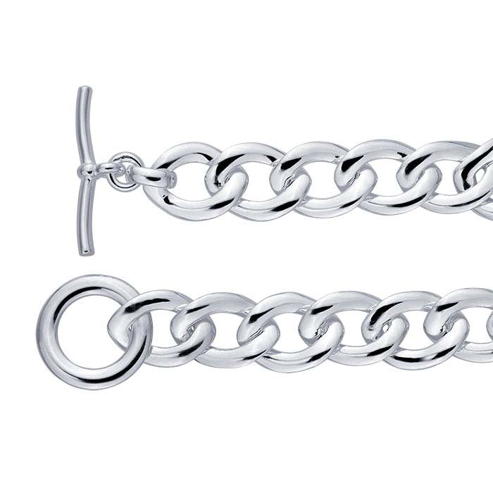 Sterling Silver 14.6mm Diamond-Cut Curb Chain Bracelet