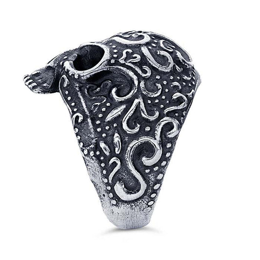 Sterling Silver Floral Skull Ring, Adjustable