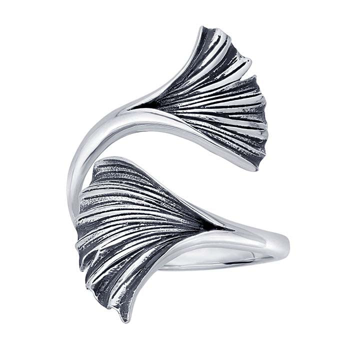 Sterling Silver Ginkgo Leaf Bypass Ring