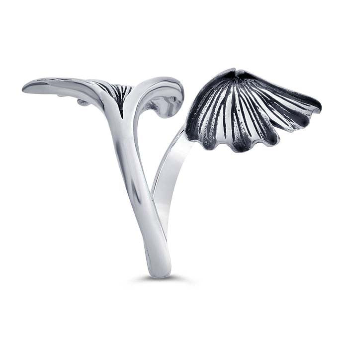 Sterling Silver Ginkgo Leaf Bypass Ring