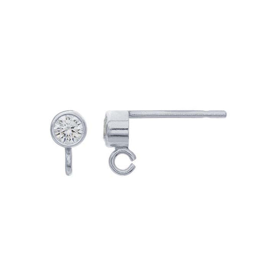 Sterling Silver 3mm CZ-Set Post Earring with Open Ring