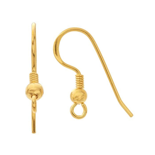 Sterling Silver Yellow Gold-Plated Ear Wire with 3mm Bead and Coil