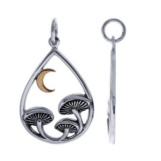 Sterling Silver Mushrooms and Bronze Moon Charm