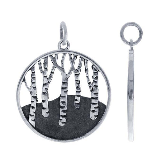 Sterling Silver Birch Tree Forest Pendant