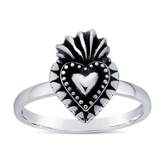 Sterling Silver Flaming Heart Ring