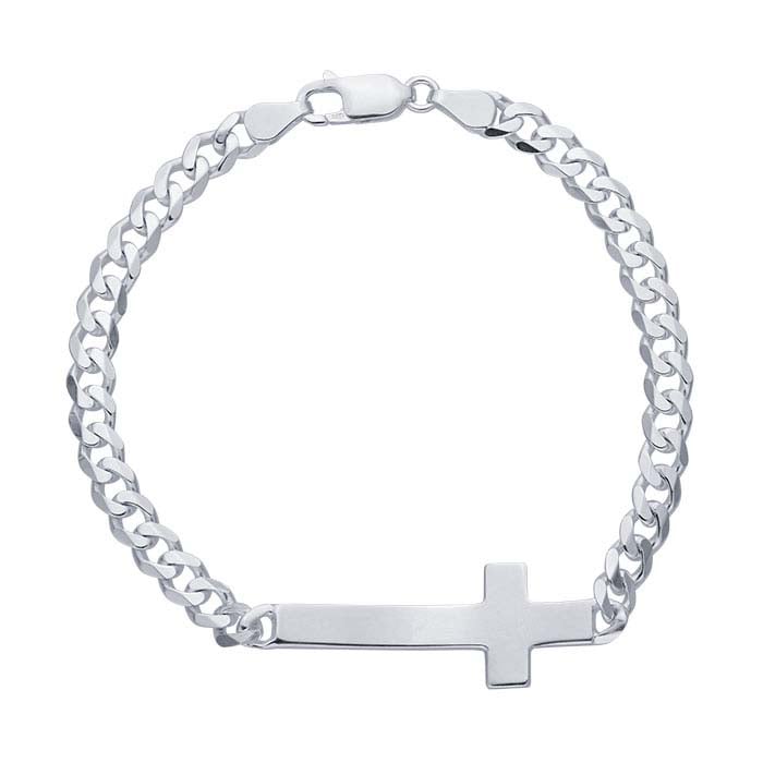 Sterling Silver Cross Curb Chain Bracelet