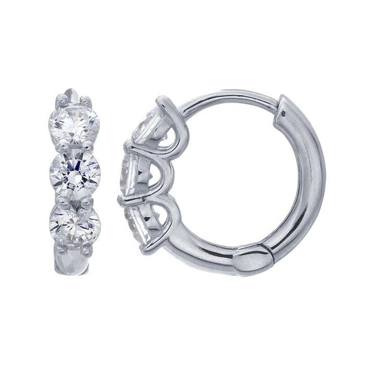 Sterling Silver CZ-Set Huggie Hoop Earrings