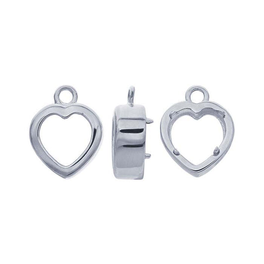 Sterling Silver Heart Flat Cabochon Charm Mounting