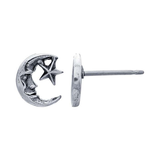 Sterling Silver Moon with Stars Post Earring