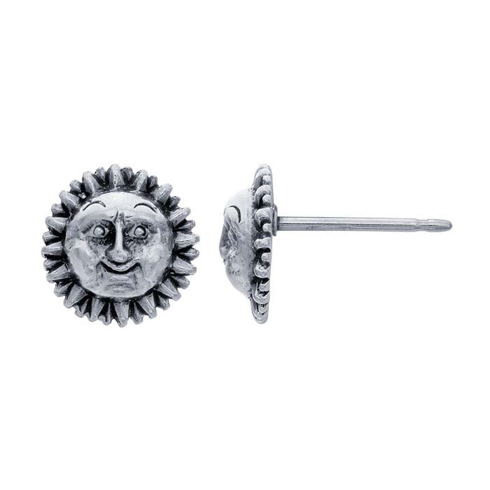 Sterling Silver Sun with Face Post Earring