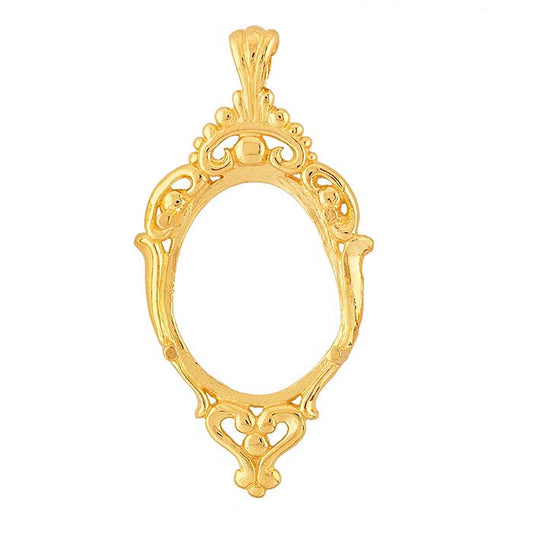 14K Yellow Gold Oval Cabochon Pendant Mounting