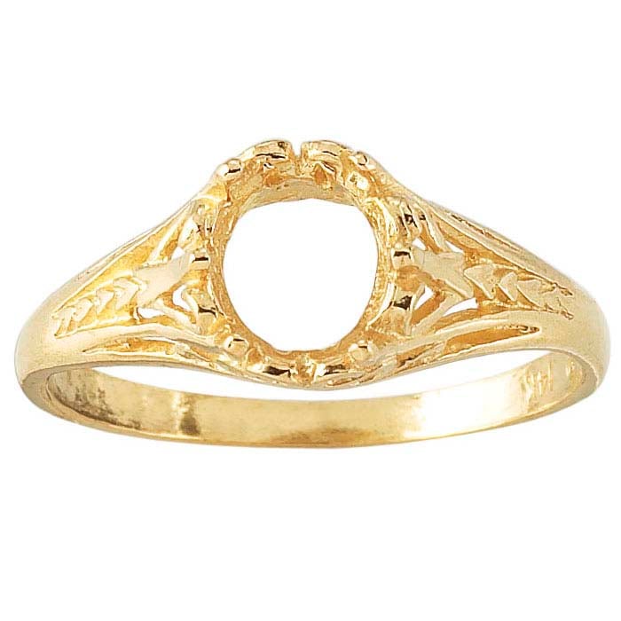 Montatura per anello ovale ornata 7 x 5mm in oro giallo 14K