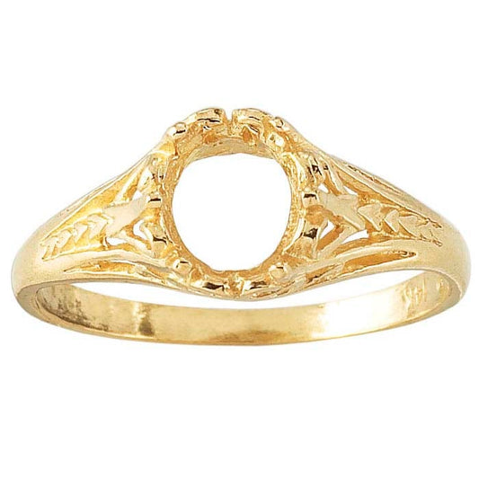 14 Karat Gelbgold, 7 x 5 mm, verzierte ovale Ringfassung