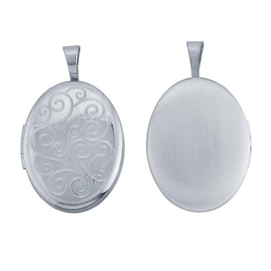 Sterling Silver Oval Engraved Scroll Locket Pendant