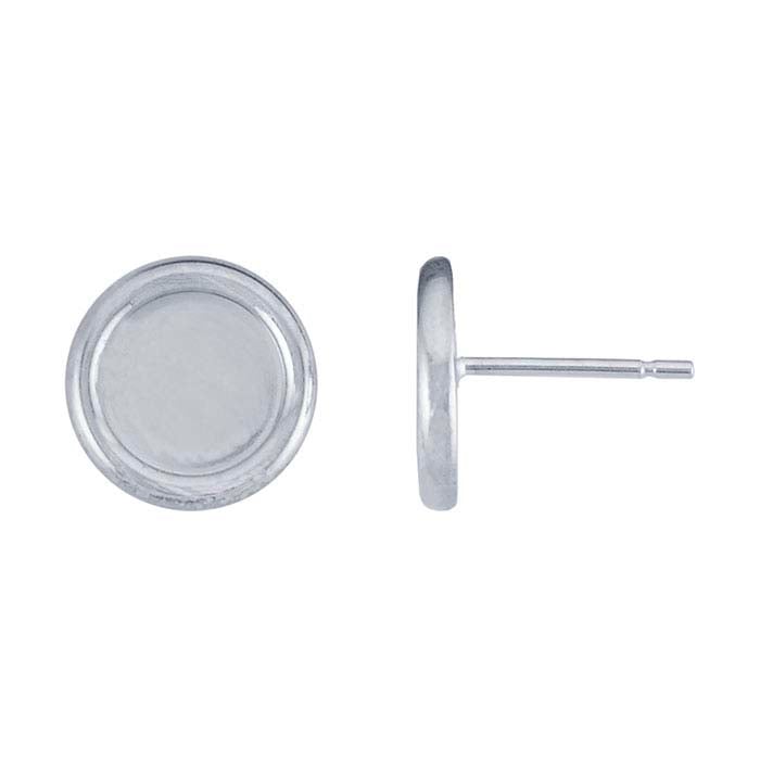 Sterling Silver Round Cabochon Post Earring Mounting