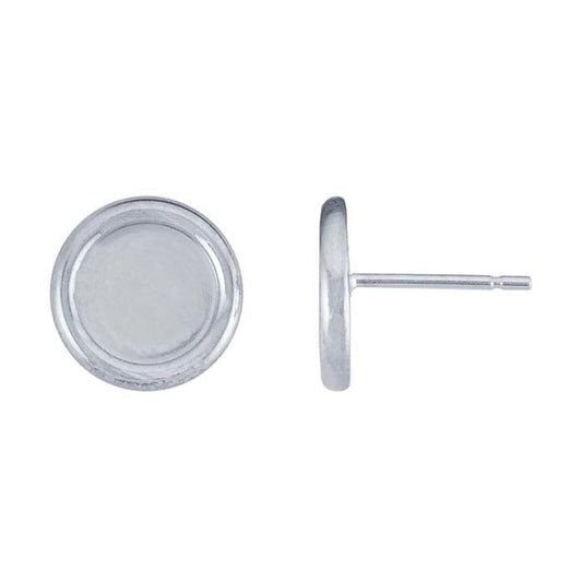 Sterling Silver Round Cabochon Post Earring Mounting