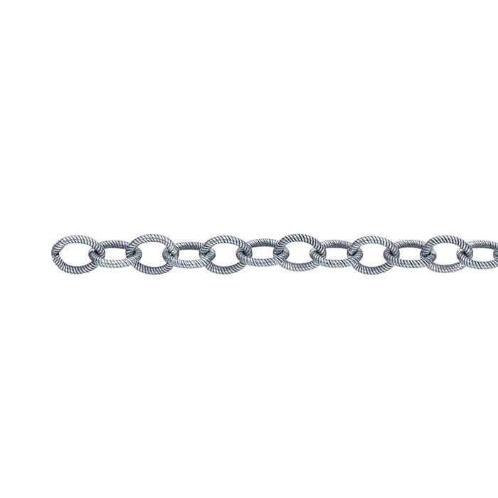 Sterling Silver Oxidized 3.1mm Twist-Pattern Oval Cable Chain, By the Foot