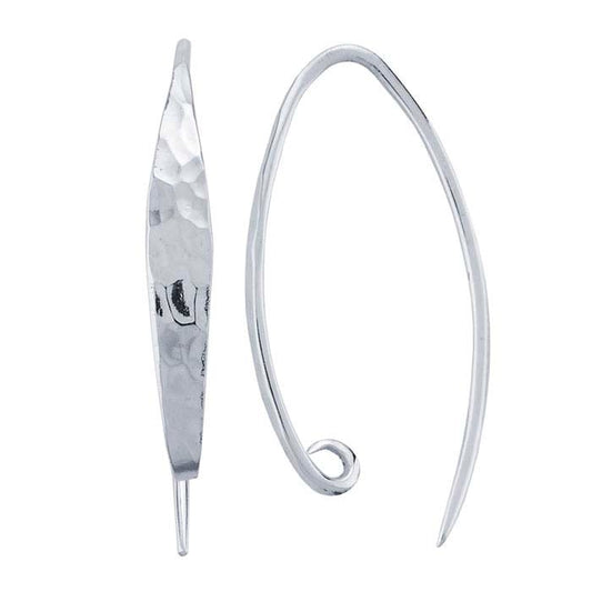 Sterling Silver Marquise Hammered Ear Wire with Loop