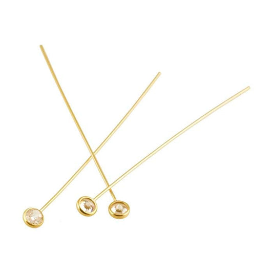 14/20 Yellow Gold-Filled 38.1mm Crystal CZ-Set Head Pin, 1/2-Hard