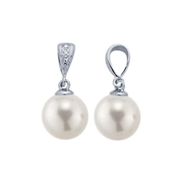 14K White Gold Diamond-Set Pearl Pendant Mounting