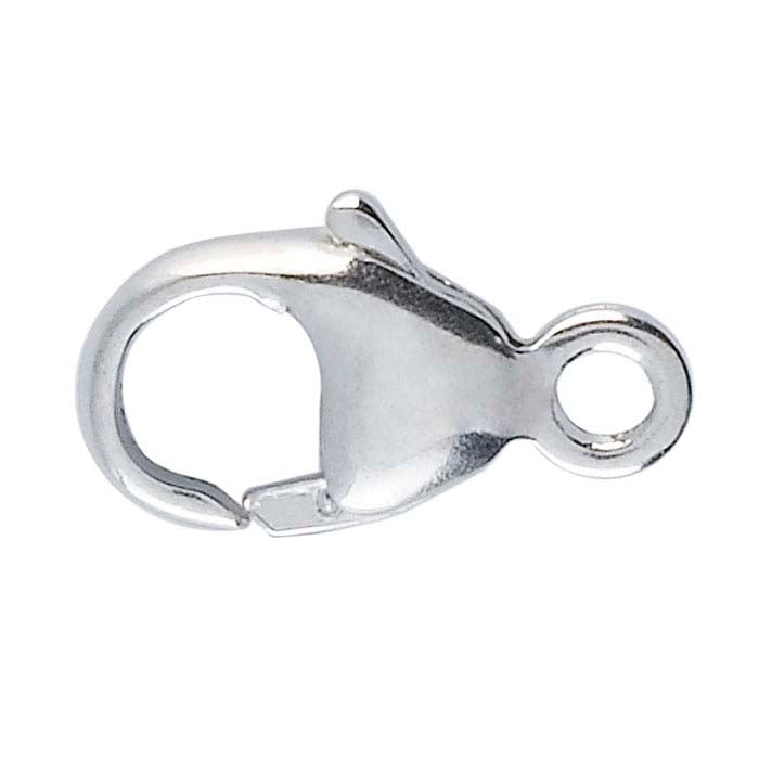Chiusura a moschettone in oro bianco 18K 9,3 x 5,7 mm placcata rodio con anello chiuso