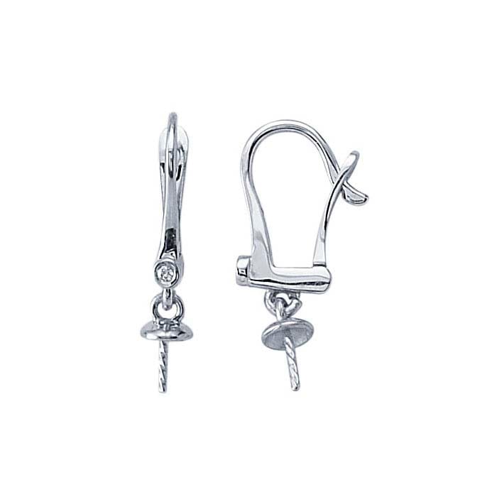 Gold Diamond-Set Lever-Back Pearl Ear Wire Mounting