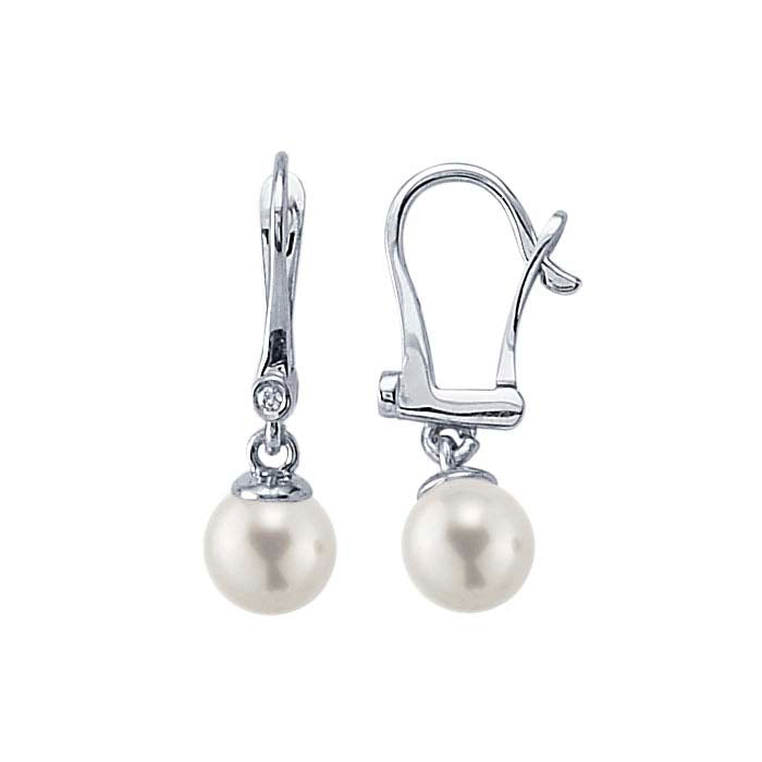 Gold Diamond-Set Lever-Back Pearl Ear Wire Mounting