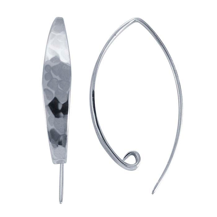 Sterling Silver Hammered Marquise Ear Wires with Loop