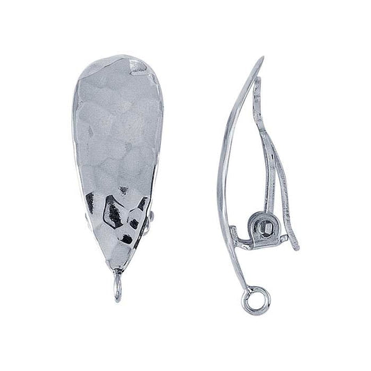 Sterling Silver Hammered Teardrop Clip Earring with Closed Ring