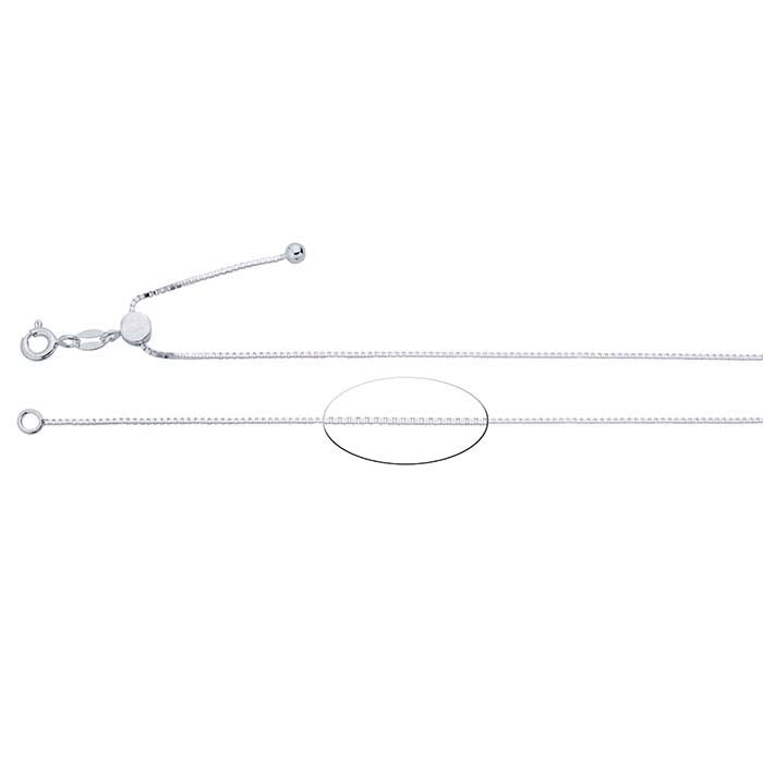 Sterling Silver 0.8mm Box Chain Necklace, Adjustable