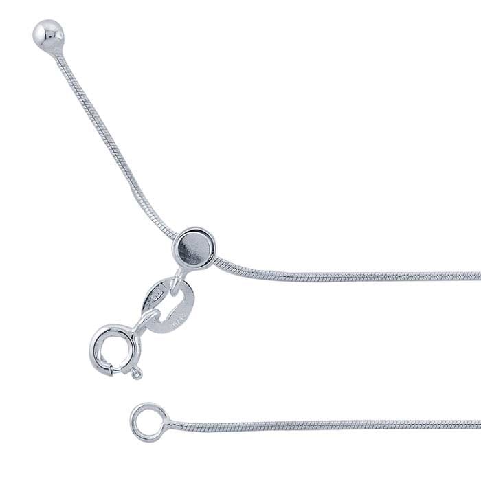 Sterling Silver 1mm Round Seamed Snake Chain Necklace, Adjustable