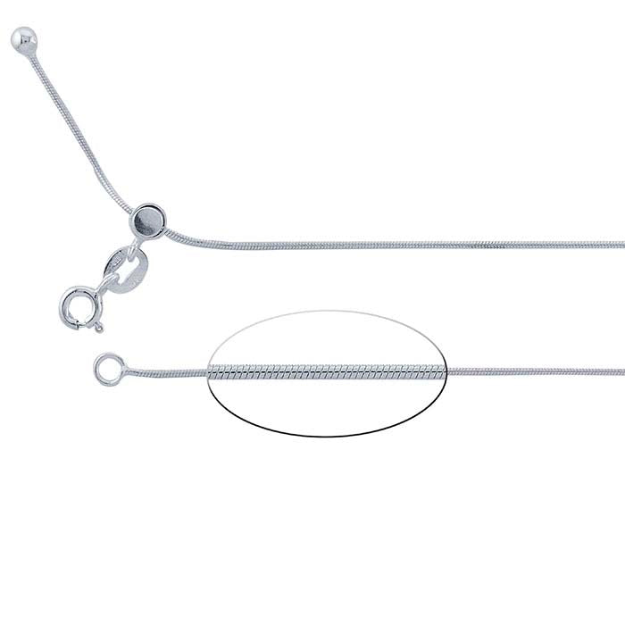 Sterling Silver 1mm Round Seamed Snake Chain Necklace, Adjustable