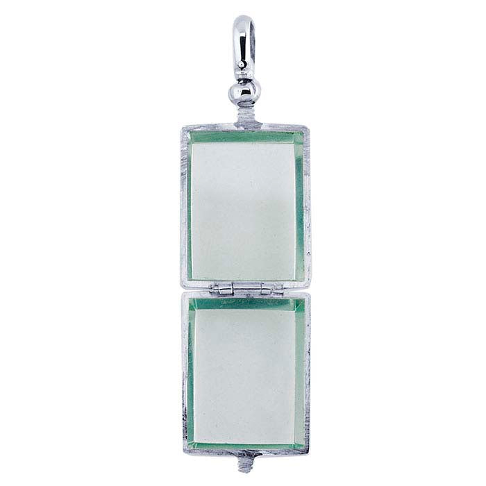 Sterling Silver Rectangle Glass Locket Pendant