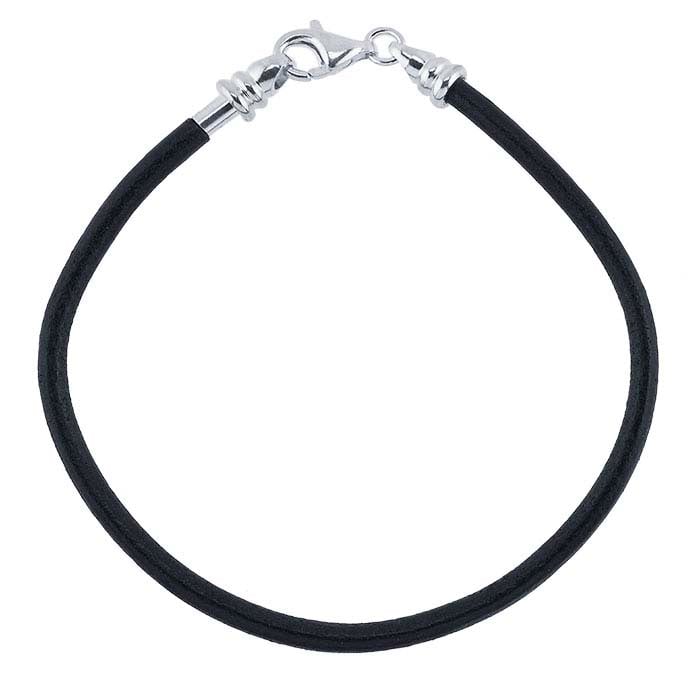 Bracelet en cordon de cuir noir avec embout fileté en argent sterling
