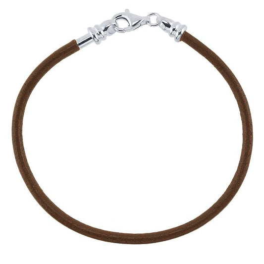 Brown Leather Cord Bracelet with Sterling Silver Threaded End Cap