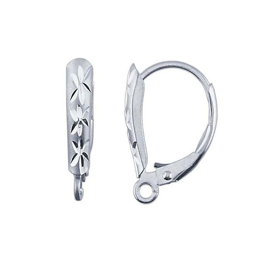 Sterling Silver Diamond-Cut Shield Lever-Back Ear Wire with Open Ring