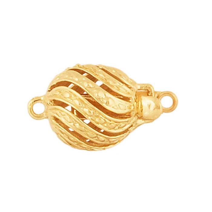 14K Yellow Gold 16 x 10mm Round Beaded Twist Safety Clasp