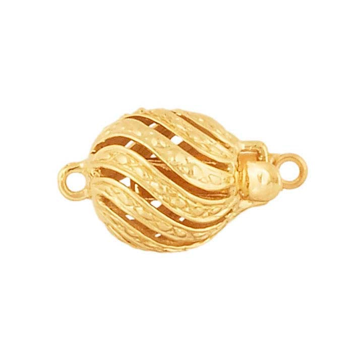 14K Yellow Gold 16 x 10mm Round Beaded Twist Safety Clasp