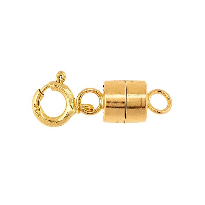 Chiusura Magnetica a Barilotto in Oro Giallo 14K 15,5 x 4,3 mm con Anello a Molla