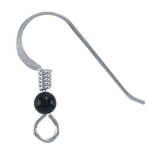 Sterling Silver Hammered Ear Wire with Loop, Onyx Bead and Coil