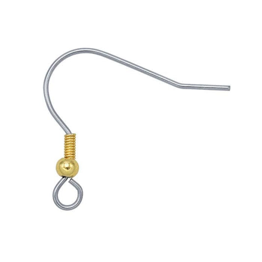 Surgical Steel Ear Wire with Loop, Gold-Plated 3mm Bead and Coil