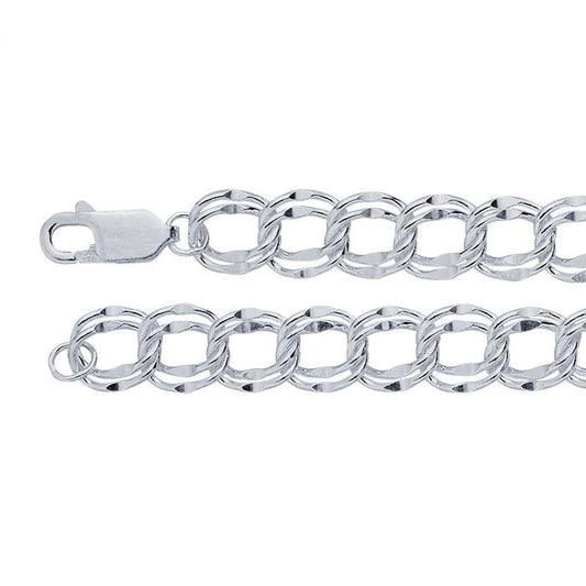 Sterling Silver 7mm Dapped Double-Cable Chain Charm Bracelet