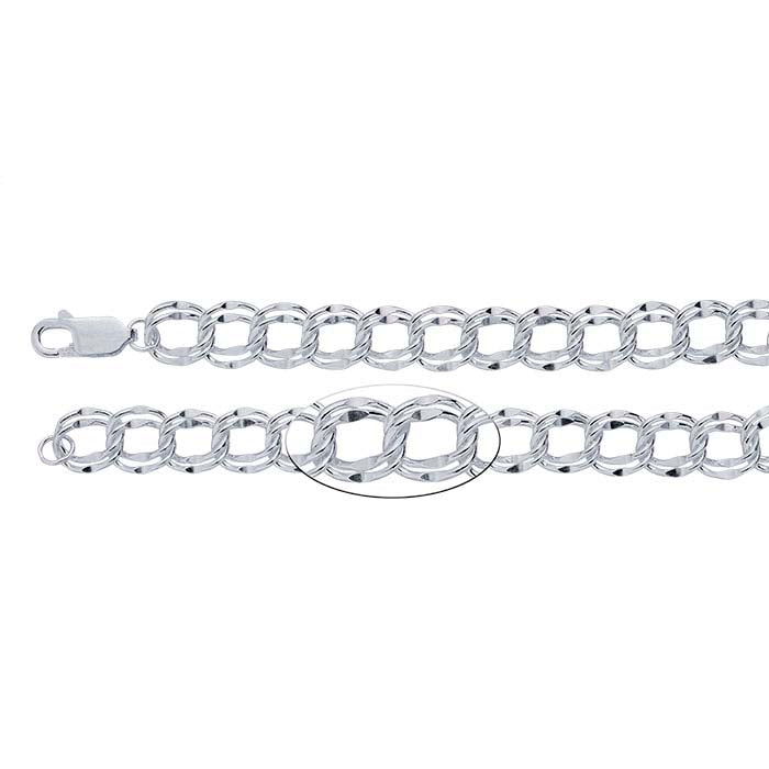 Sterling Silver 7mm Dapped Double-Cable Chain Charm Bracelet